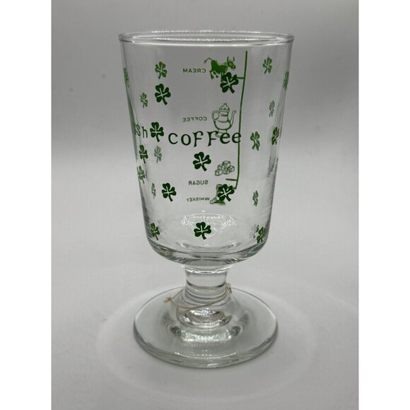 Irish Coffee Glass With Green Shamrock Pattern & Recipe Detail St Patrick's Day - Picture 10 of 11